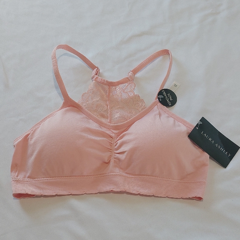 Laura Ashley Blush Pink Lace Racerback Bralette.Size XL